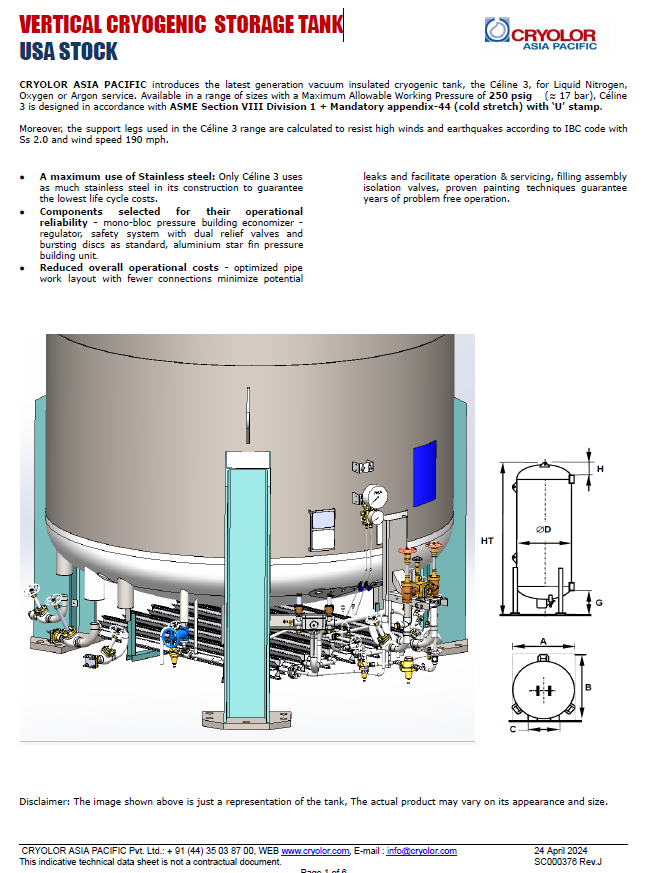 Vertical Cryogenic Storage Tank - USA Stock